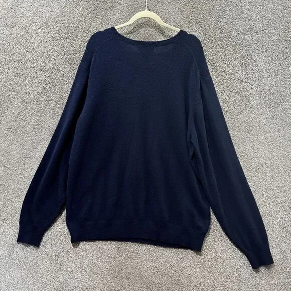 Eddie Bauer Pullover Sweater Men XXL Blue Lamb Wool Long Sleeve V‎ Neck Classic - Picture 2 of 13